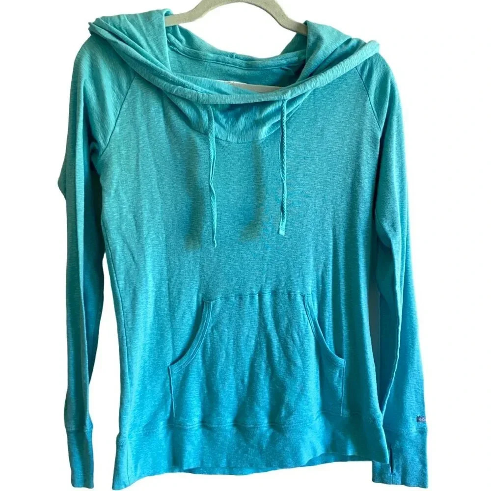 COLUMBIA Heathered Blue 100% Cotton Longsleeve Rocky Ridge Hooded Shirt Sz M